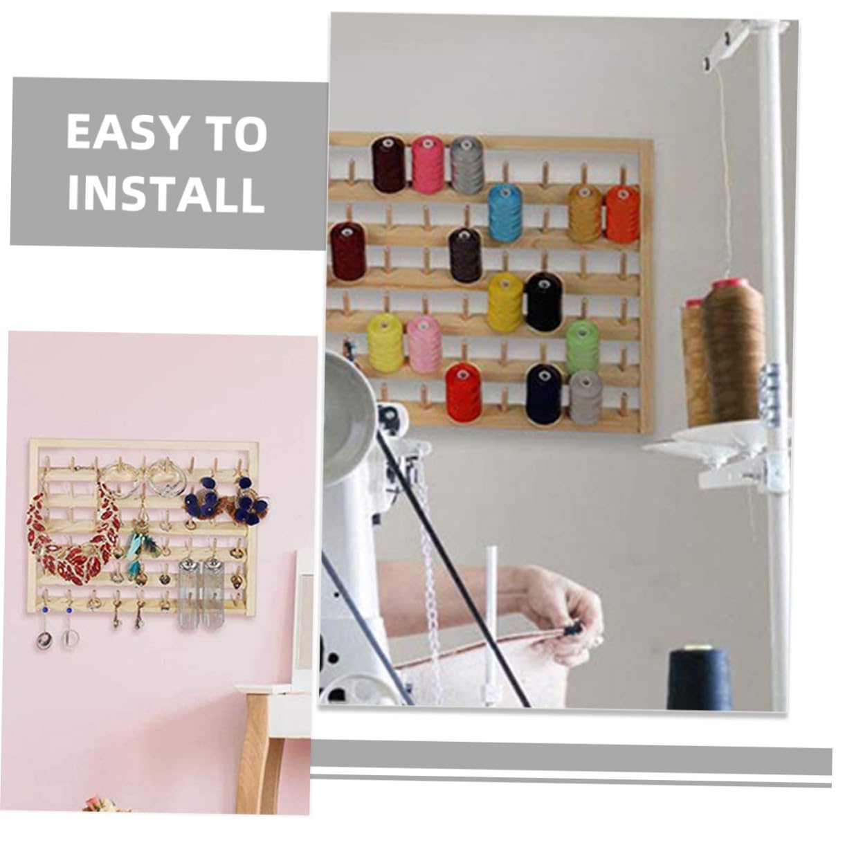 TEHAUX Organizador de de Hilo de Madera con Soporte Estable para Bordado y Costura Estante para Hilo Trenzado y Punto Cruz Fácil de Instalar y Usar sin Daños para Manualidades y Trabajos