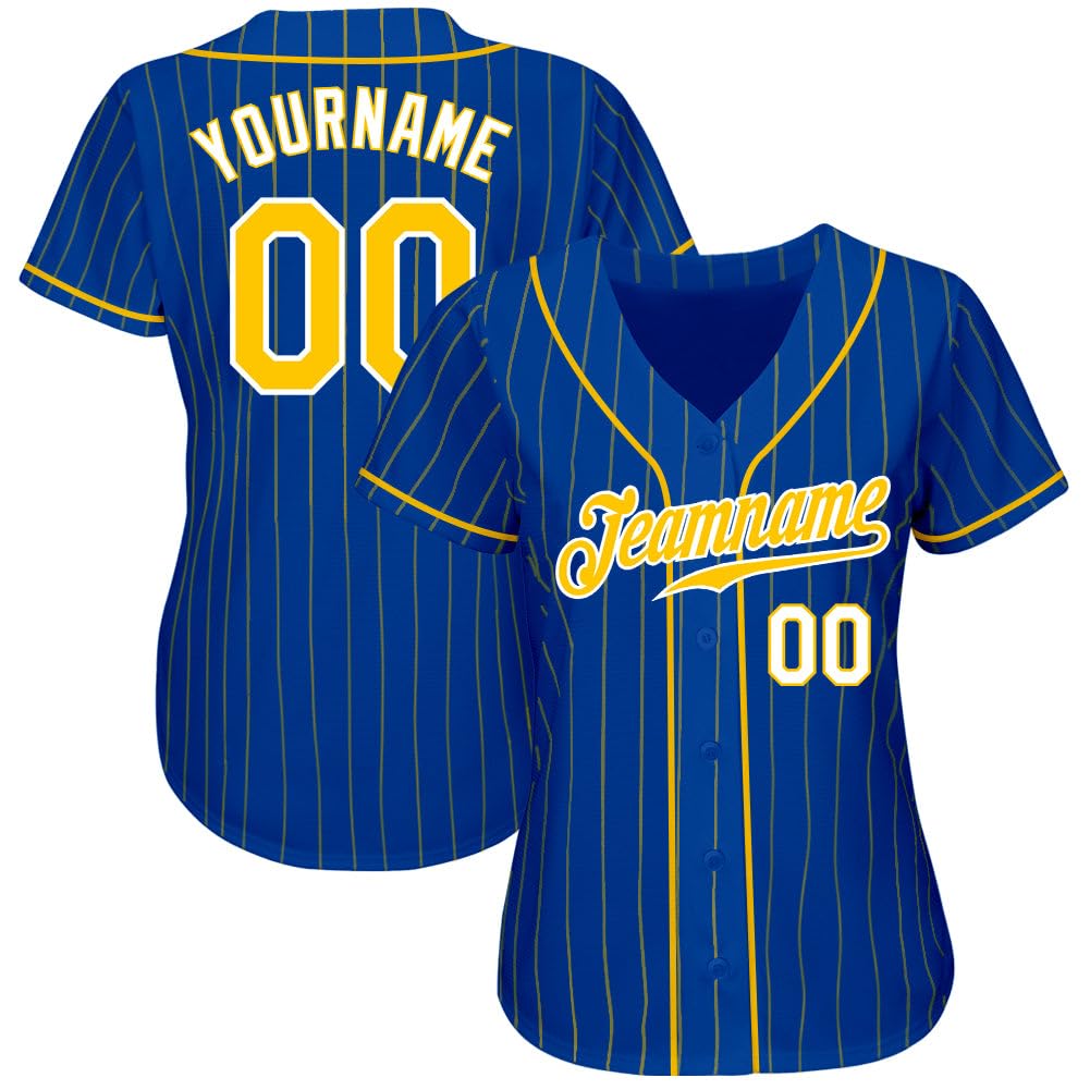 Generic Custom Baseball Jersey, Printed Stitched Personalized Name Number, Royal Gold Pinstripe Baseball Shirt Men Women Youth