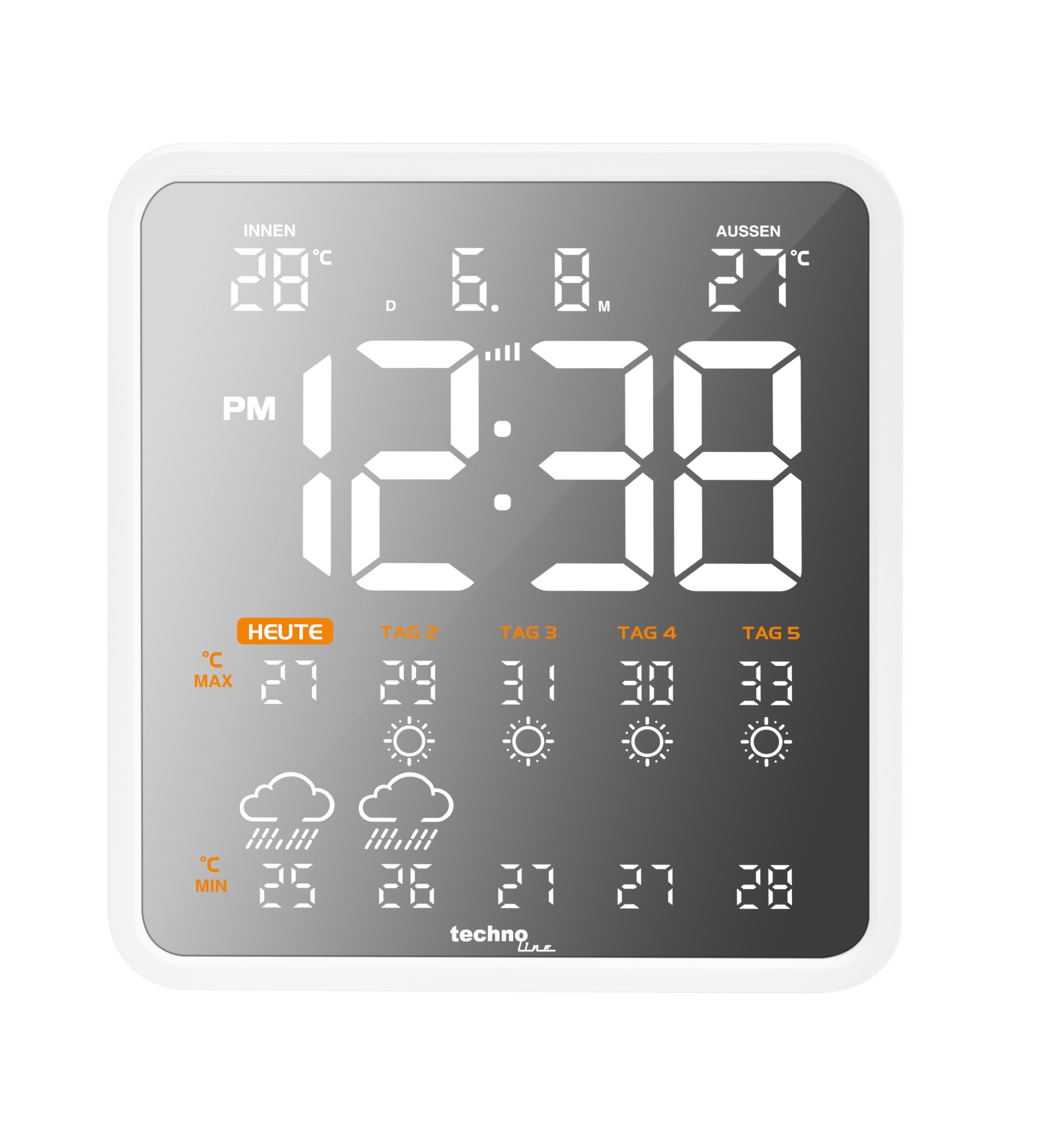 Technoline WD3035 WLAN - Station météo et horloge en un, température extérieure, prévisions météo pour les 4 prochains jours, transmission des données sur le smartphone, affichage de la probabilité de