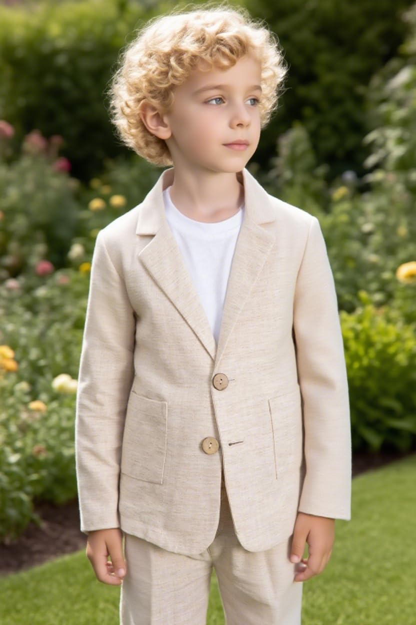 Boys Linen Suits Casual 2 Piece Summer Beach Wedding Tuxedo Suit for Boy Ring Bearer Outfit 2-20 Years