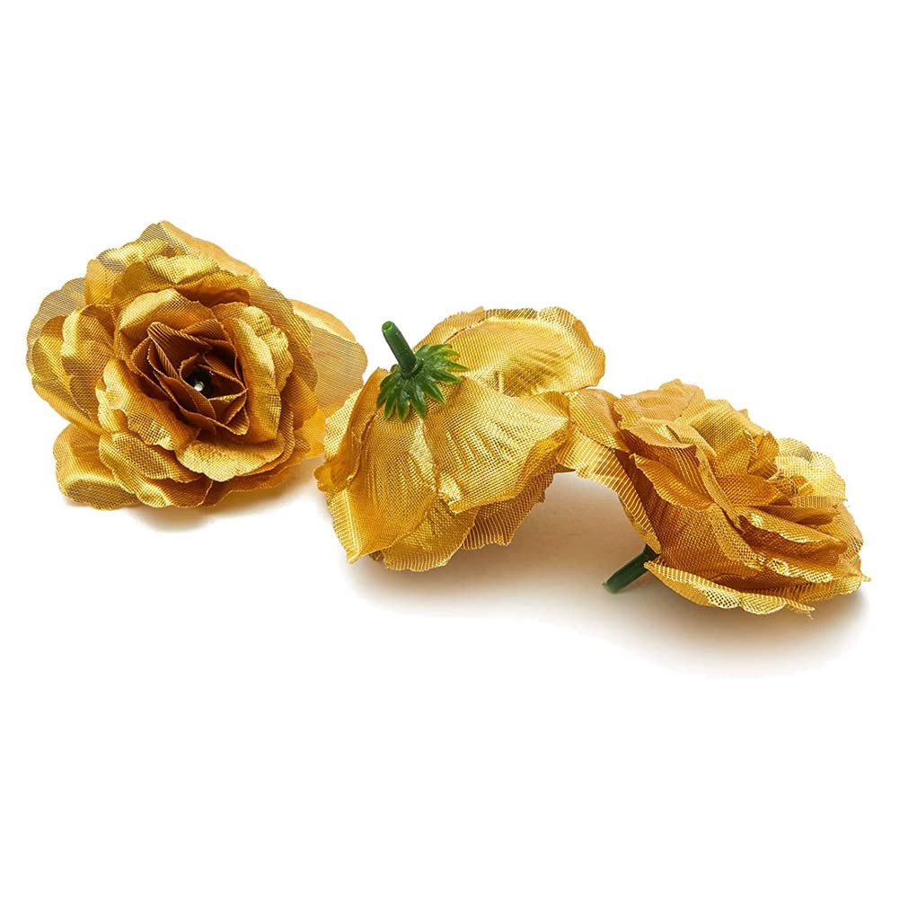 Hndhbfgrt Silk Rose Flower Heads,200Pcs for Hat Clothes Album Decoration, Wedding Decoration (Gold)