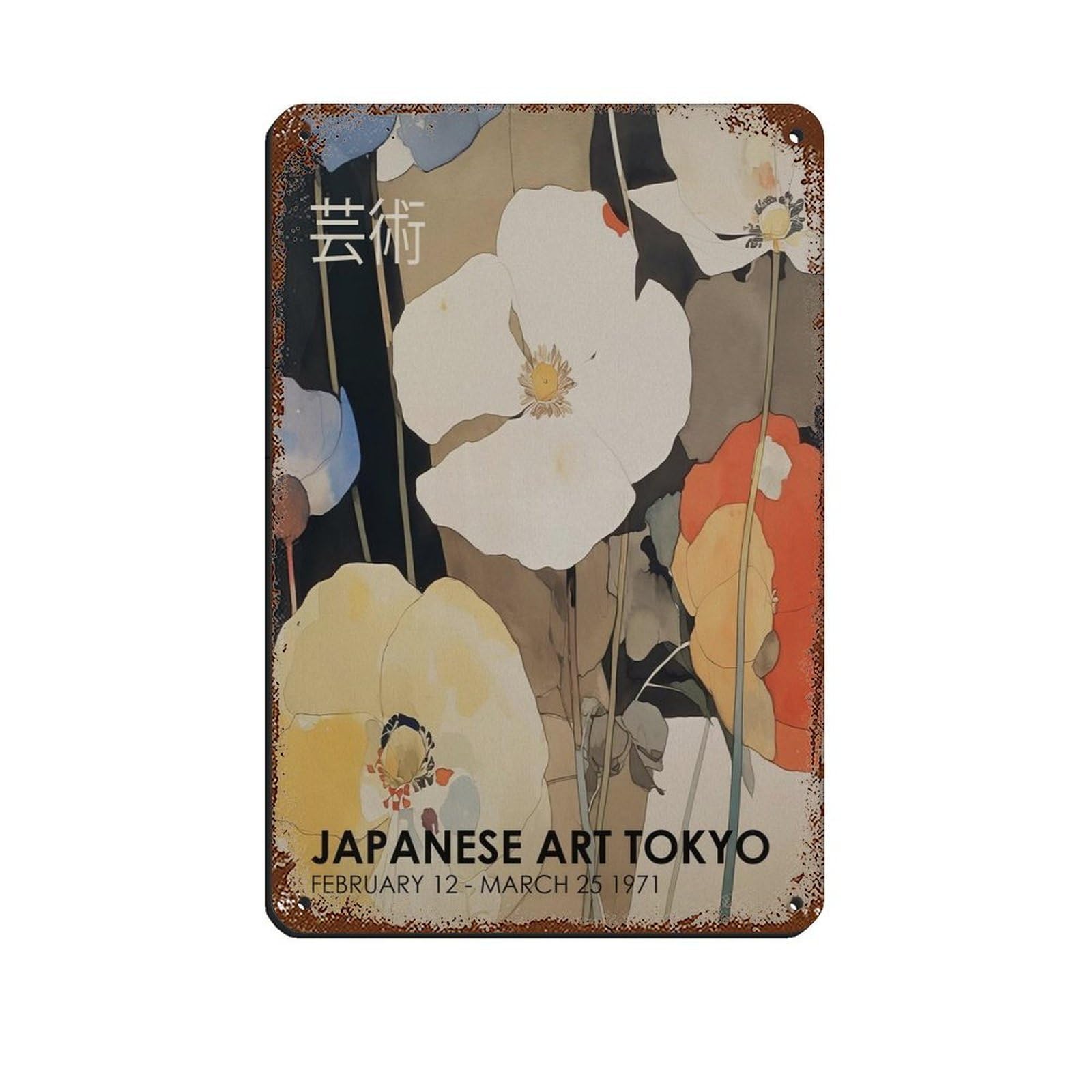Japanese Floral Art, Japanese Poster Retro Poster Metal Tin Sign Chic Art Retro Iron Painting Bar People Cave Cafe Family Garage Poster Wall Decoration 8x12inch(20x30cm)
