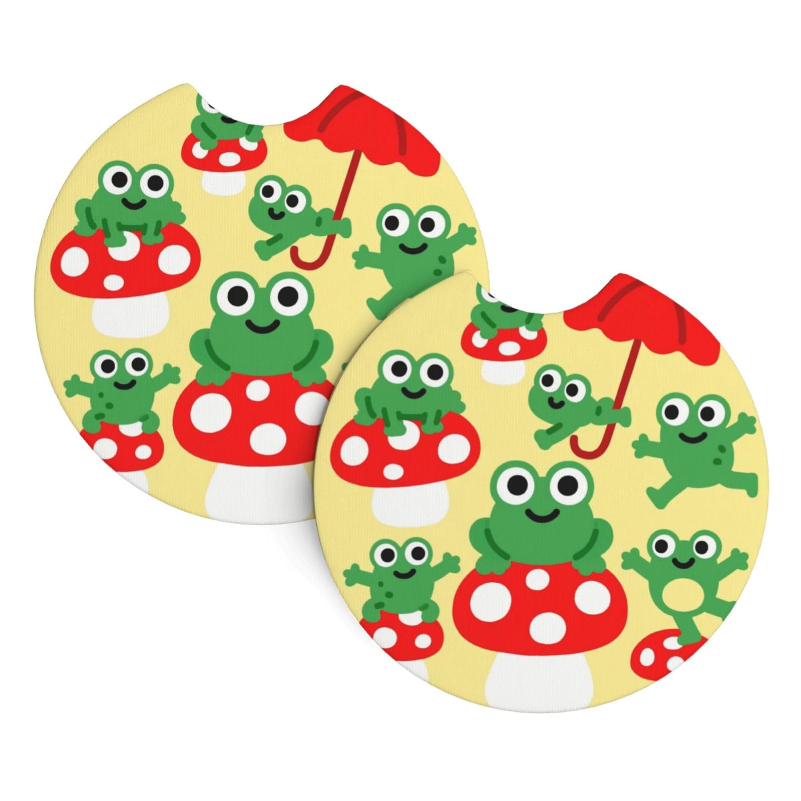 2 Pack Car Coaster for Cup Holders Frog and Mushroom (2) Car Cup Coaster 2.7" Neoprene Non-Slip Automotive Cup Mat Universal Auto Car Interior Accessories for Women Men Cup Pad