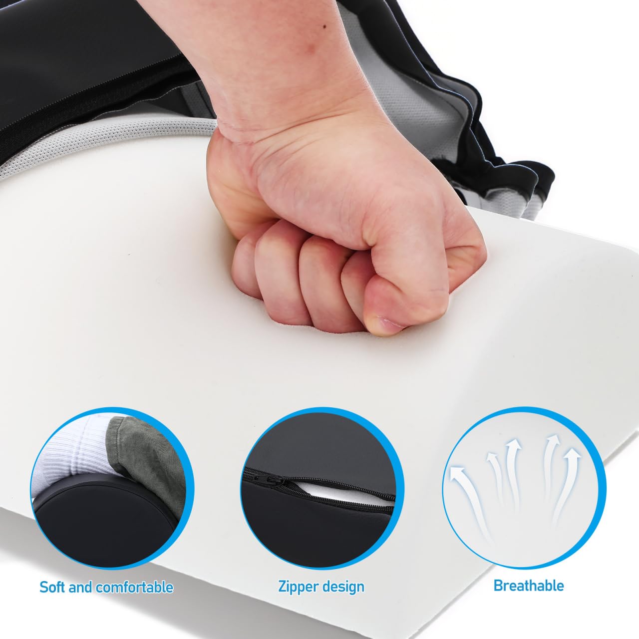 Veemoon Coussin Demi-Rond Noir en Mousse à Mémoire de Forme pour Jambes et Pieds Traversin Ergonomique pour Table de Massage Accessoire Spa Réutilisable et Facile à Nettoyer Institut