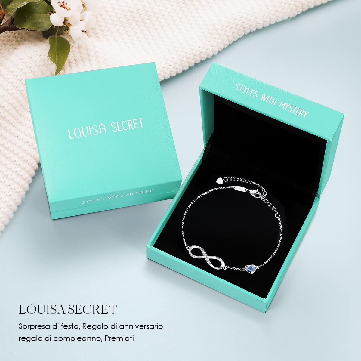 LOUISA SECRET Bracciale Donna Argento 925 Braccialetto Infinito Bracciali Cuore Gioielli Compleanno Regalo per Lei/Mamma/Amica/Ricorrenze