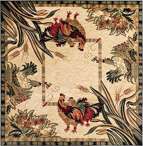 Image of Unique Loom Barnyard Collection Area Rug - Farm (7' 10 inch Square, Cream / Black)