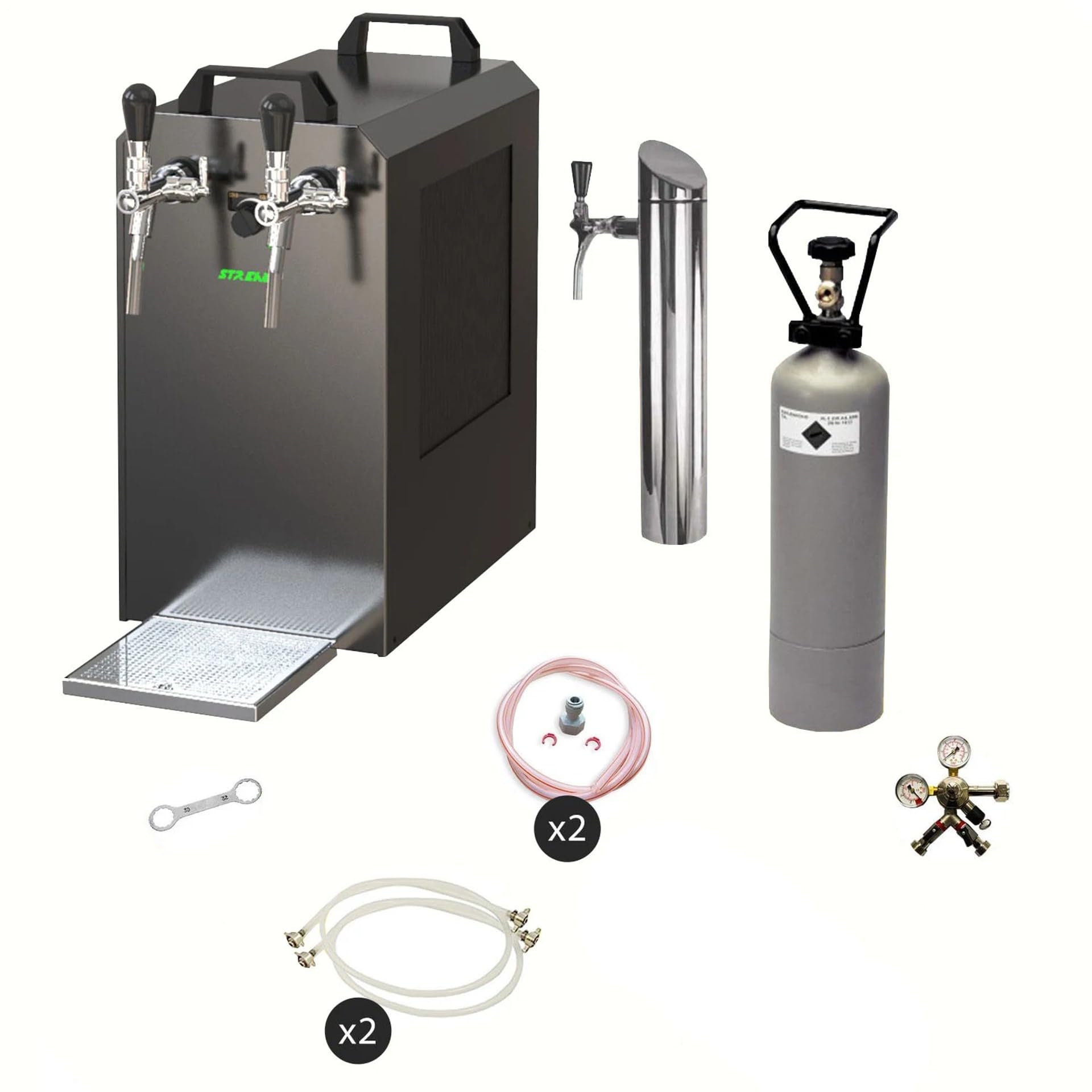 Kit Completo Bajo Encimera Stream 80 - Sistema Dispensación Cerveza 2 Líneas Enfriador Flujo Continuo Seco Sin Cabezas de Grifo