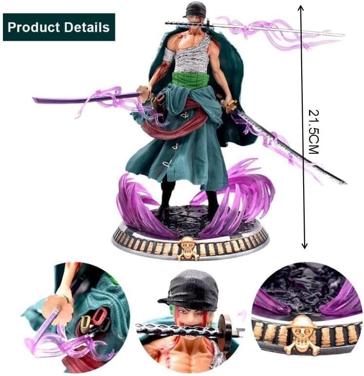 Image of Lefan Action Figure Limited Edition for Home Decors, Office Desk,Study Table Car Dashboard Attractive Lightweight Durable Home & Office Decoration Gift (Anime Standing Zoro with Flare)