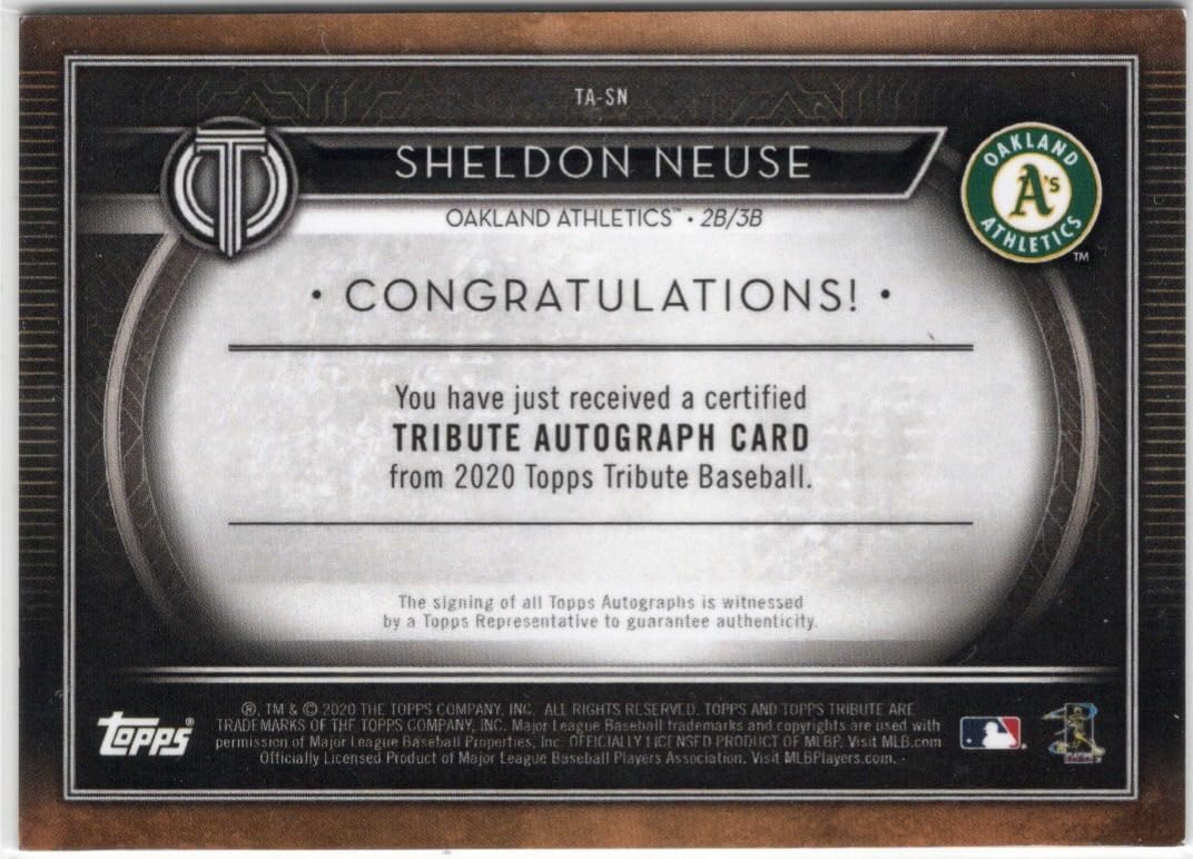Sheldon Nuese Autographed & Serial Numbered #028/199 Tribute Autograph Collectible Baseball Card - 2020 Topps Tribute Collection Baseball Card #TA-SN (Athletics)