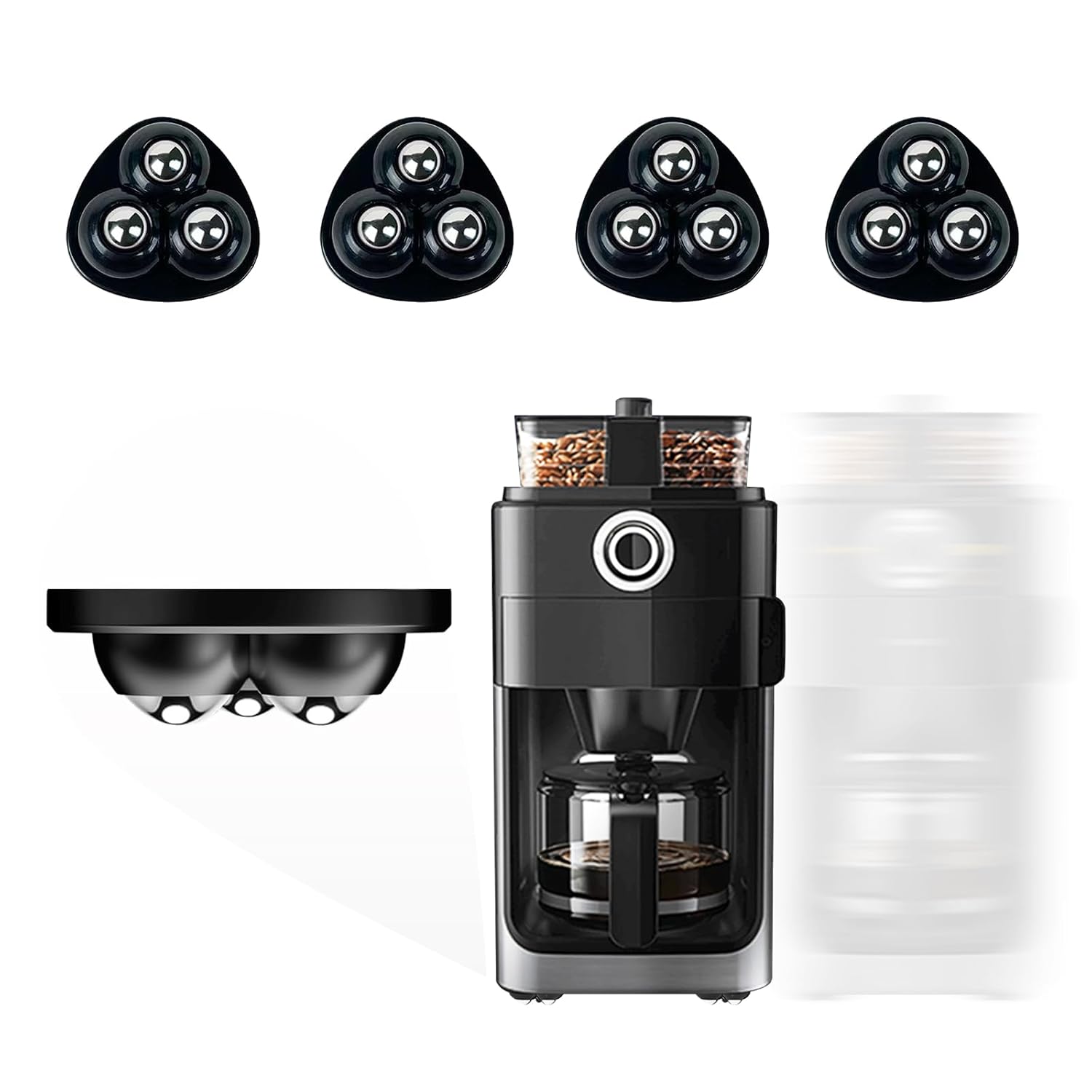 Appliance Casters - Furniture Sliders & Appliance Rollers for Kitchen, Coffee Machine, Blender, Oven - Helps Mom or Wife Easily Solve Countertop Sliding (Black, 4pcs) Black 4pcs