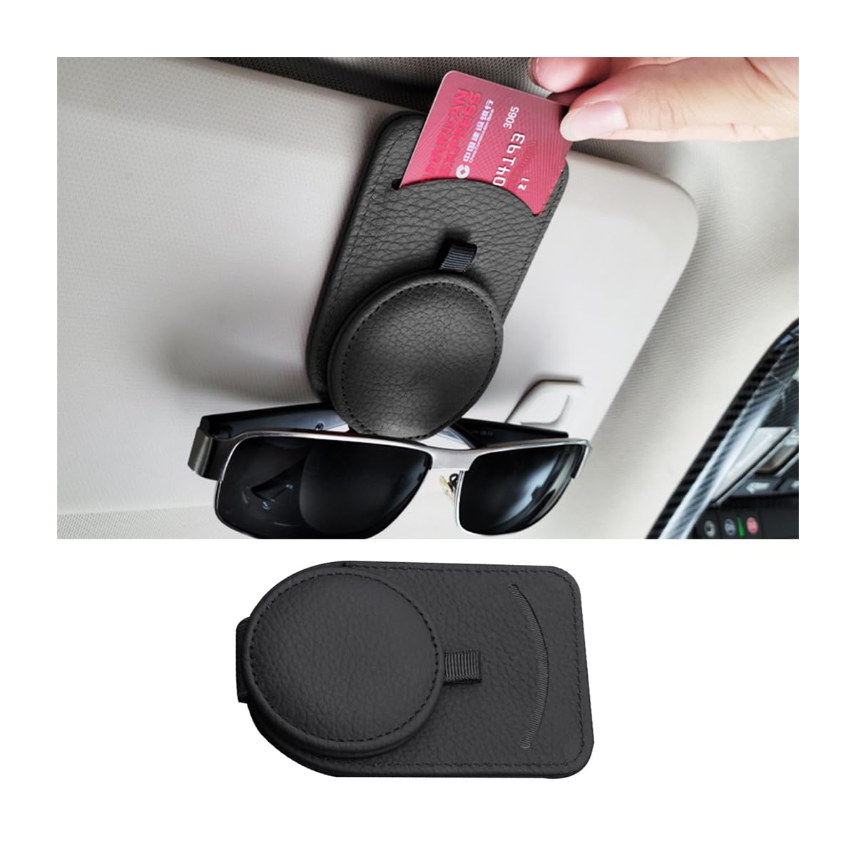 Sonnenbrillenhalter Für Auto-Visier - Magnetischer Clip Aus Leder Blau
