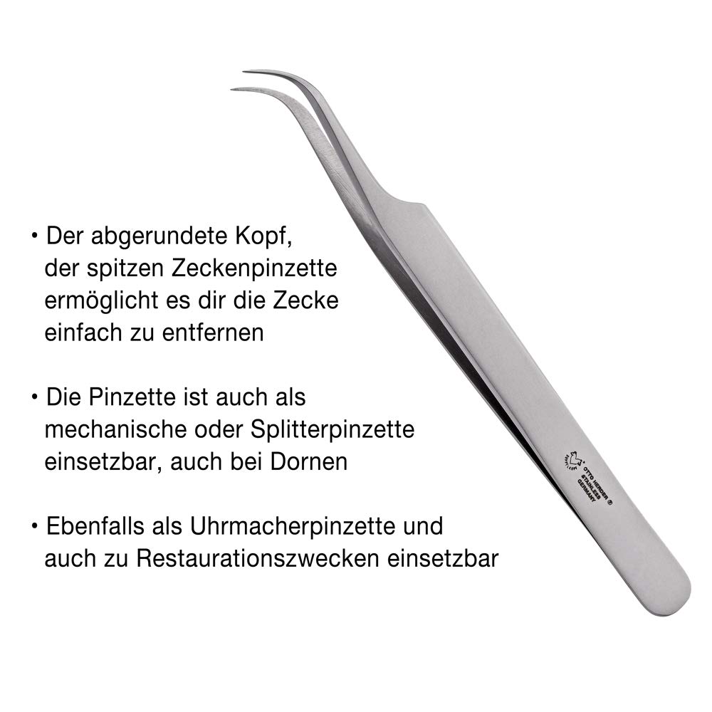 OTTO HERDER Pince à tiques en acier inoxydable fin avec pointe incurvée pour chiens et chats 11,5 cm