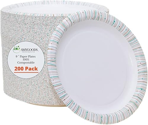 Miniatura 1 de Smygoods Platos de papel de 9 pulgadas, 100% compostables paquete de 200)