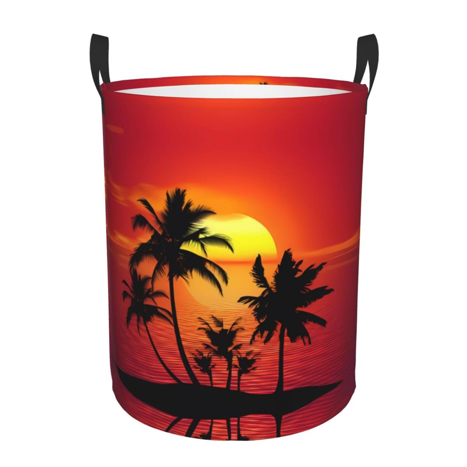 M Circular Hamper – Collapsible Tropical Sunset Print Laundry Basket