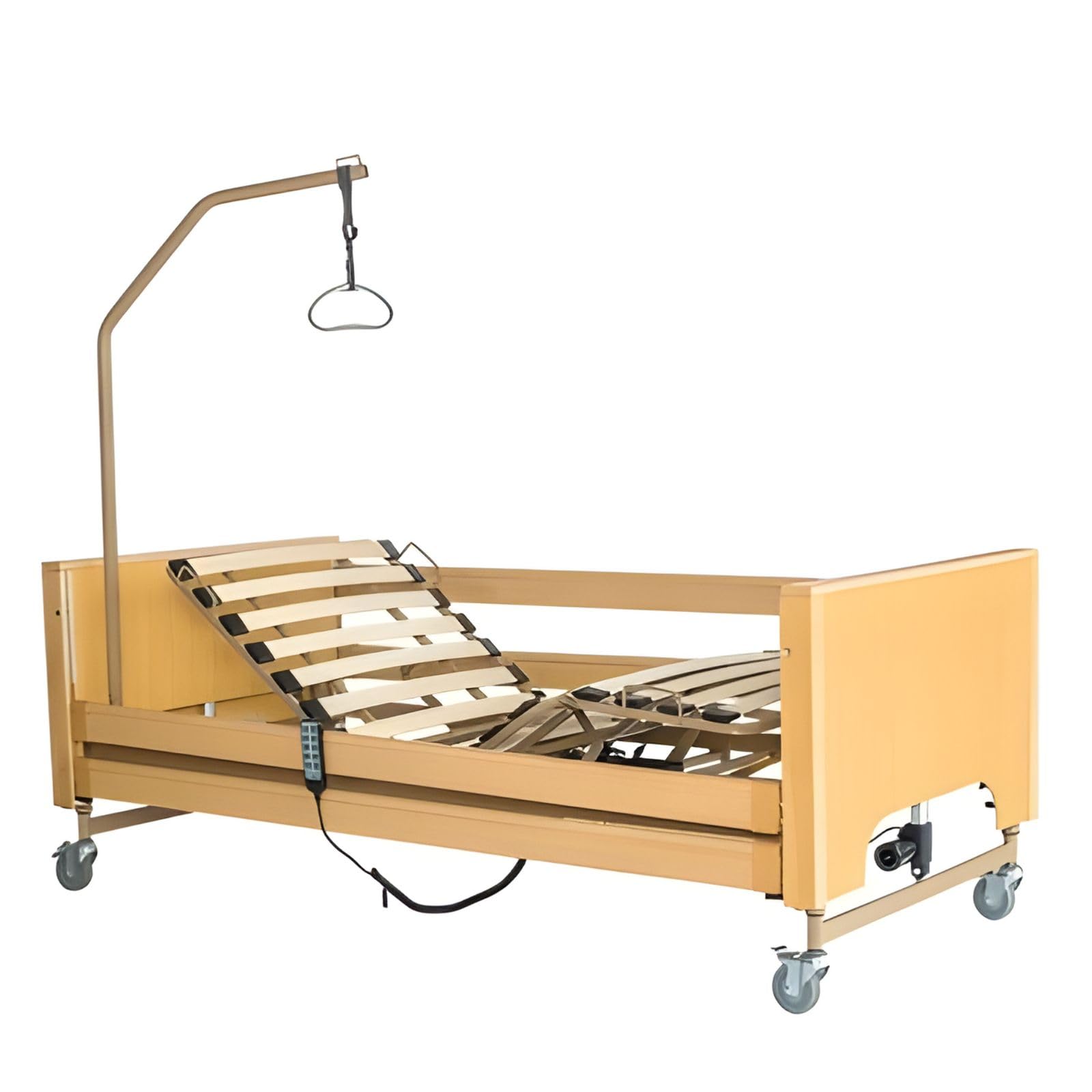 Letto Elettrico Ortopedico Disabili e Anziani per Degenza Intermed – Altezza Regolabile, Funzione Trendelenburg, Rete a 4 Sezioni con Sponde e Asta Solleva-malato