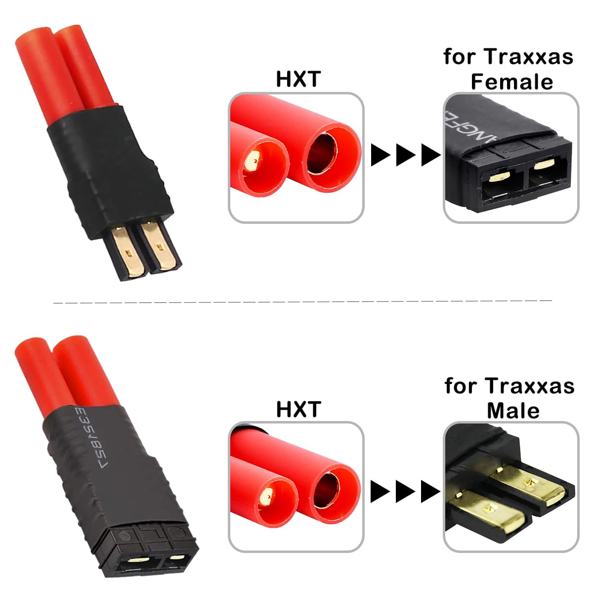 Xiatiaosann 4pcs HXT 4 mm to for Traxxas Male Female Connector Adapter, for Traxxas Male Female to HXT 4 mm Connector for RC Car RC Truck - Image 2