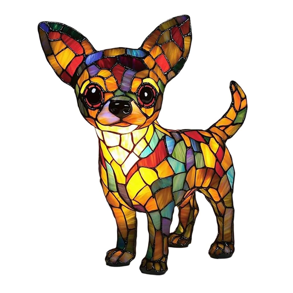 Uxsjakjsd Pet Dogs Table Lamp-Chihuahua Lamps-Retro Design Stained Resin Tabletop Night Light,Dog Series Art Piece for Home Decor