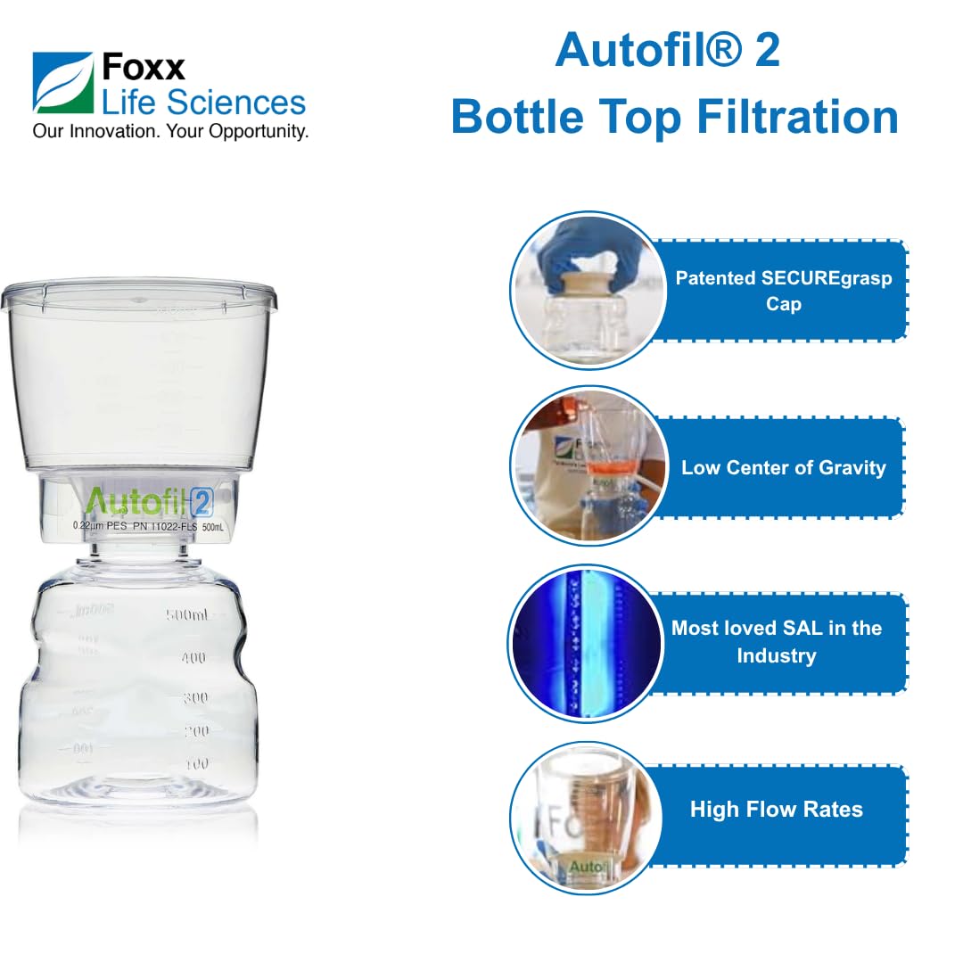 Foxx Life Sciences Autofil® 2 Bottle Top Filtration, Full Assembly, 500 mL, 0.22 µm PES Unit, Sterile, Pack of 12