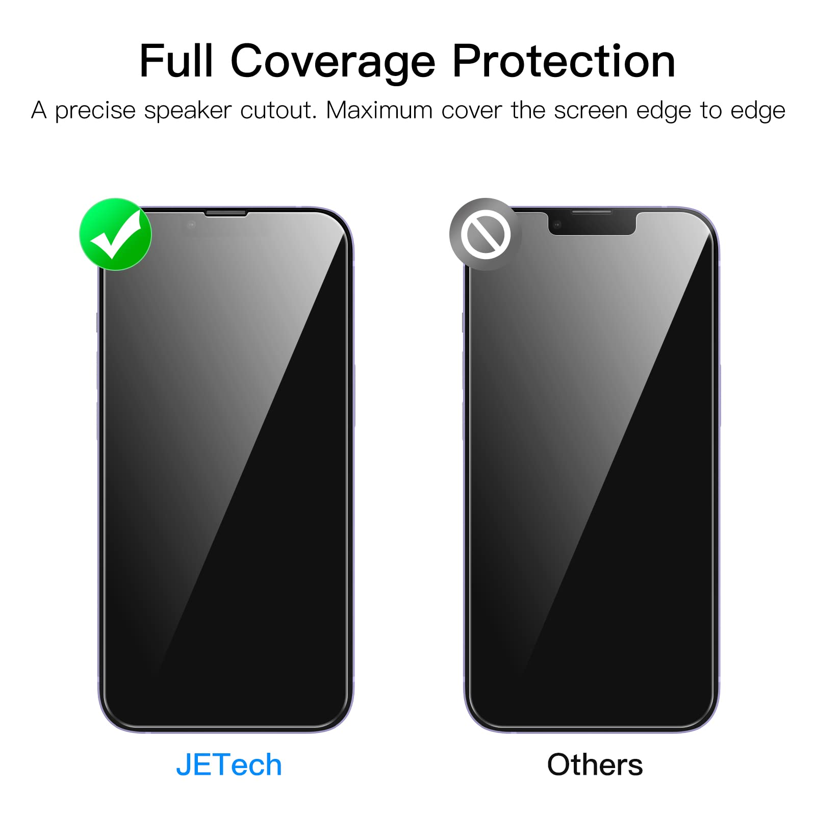 JETech Pellicola Protettiva a Copertura Totale per iPhone 14 6,1 Pollici, Completa Vetro Temperato Film 9H Compatibile con Cover, HD Chiaro, Pacco da 3