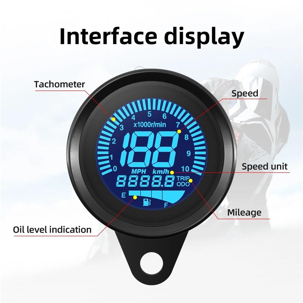 tacómetro Digital Tacómetro Digital Universal para Motocicleta de 12 V, tacómetro, odómetro, medidor Velocidad, Nivel Aceite, RPM