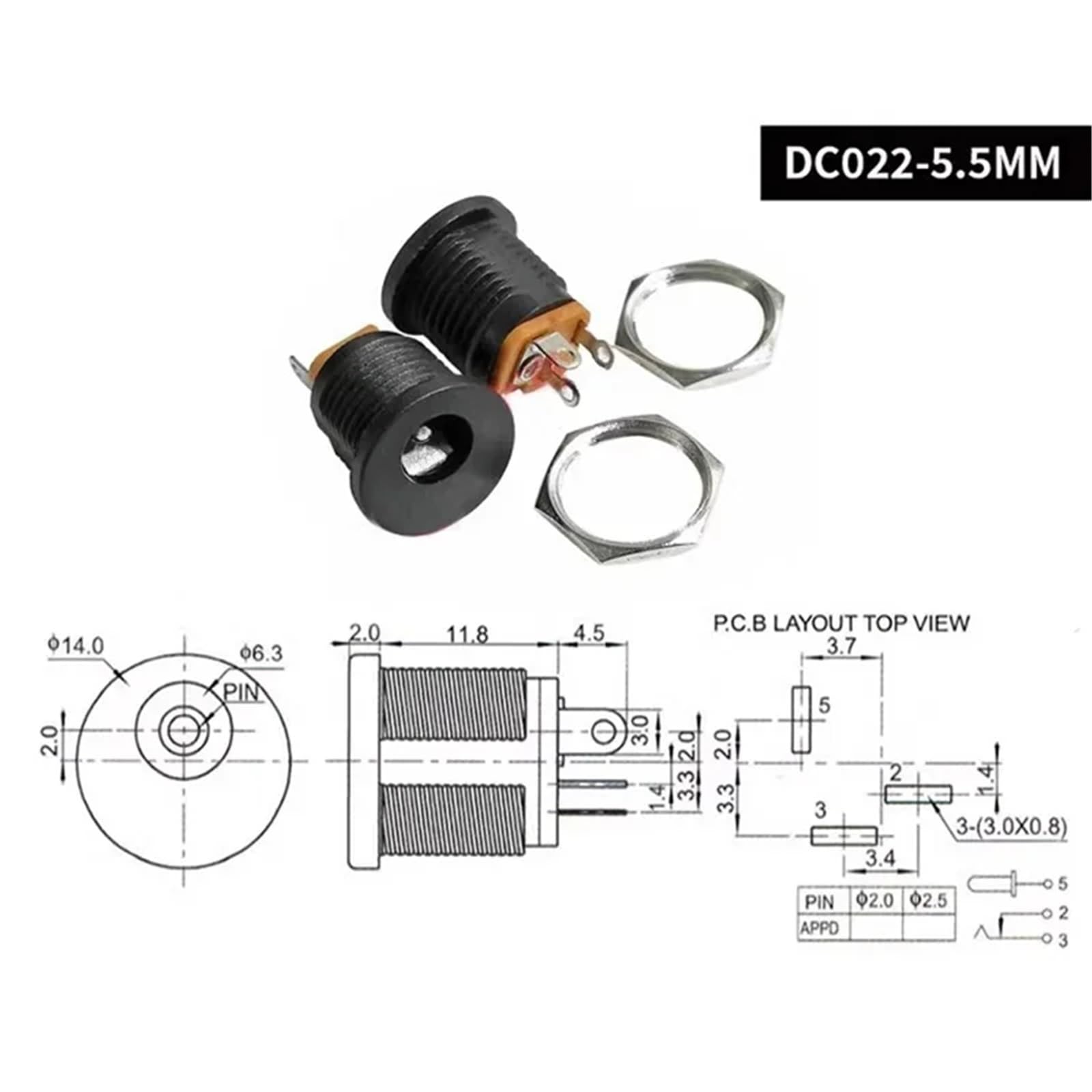 Jack di alimentazione CC, 200 pezzi, spina di alimentazione CC maschio femmina jack adattatore connettore per auto audio, computer portatili, lettori MP3 (2,1 x 5,5 mm)