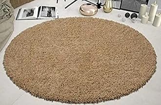 FR Creations Modern Polyester Anti Slip Round Shaggy Fluffy Fur Rug and Carpet for Living Room, Bedroom,Offices, Kitchens(2x2 Feet)-Beige
