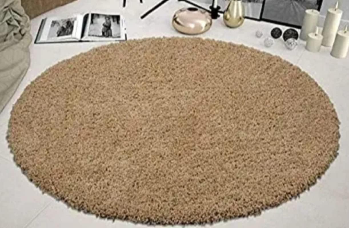 FR Creations Modern Polyester Anti Slip Round Shaggy Fluffy Fur Rug and Carpet for Living Room, Bedroom,Offices, Kitchens(4x4 Feet)-Beige