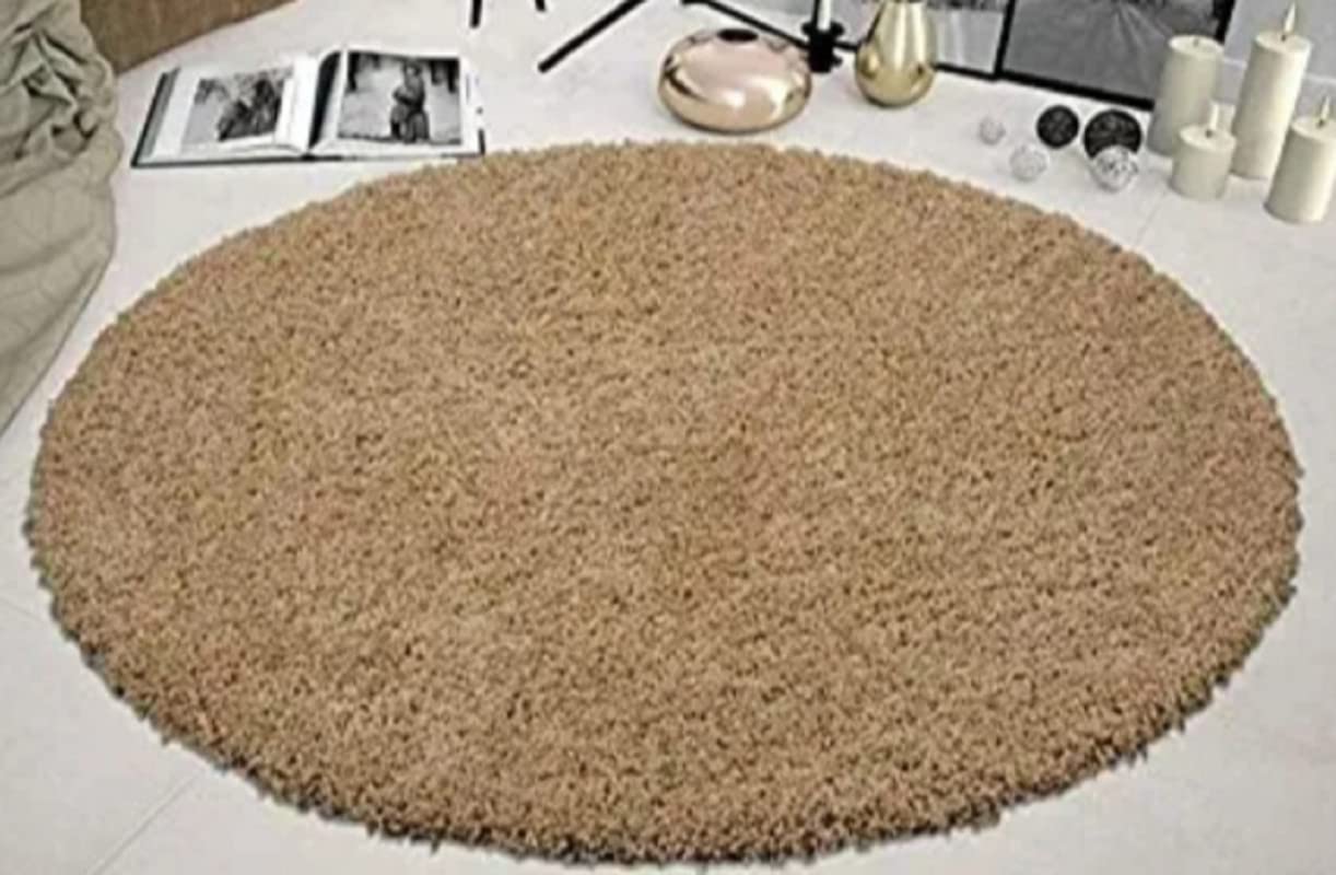 FR Creations Modern Polyester Anti Slip Round Shaggy Fluffy Fur Rug and Carpet for Living Room, Bedroom,Offices, Kitchens(2x2 Feet)-Beige