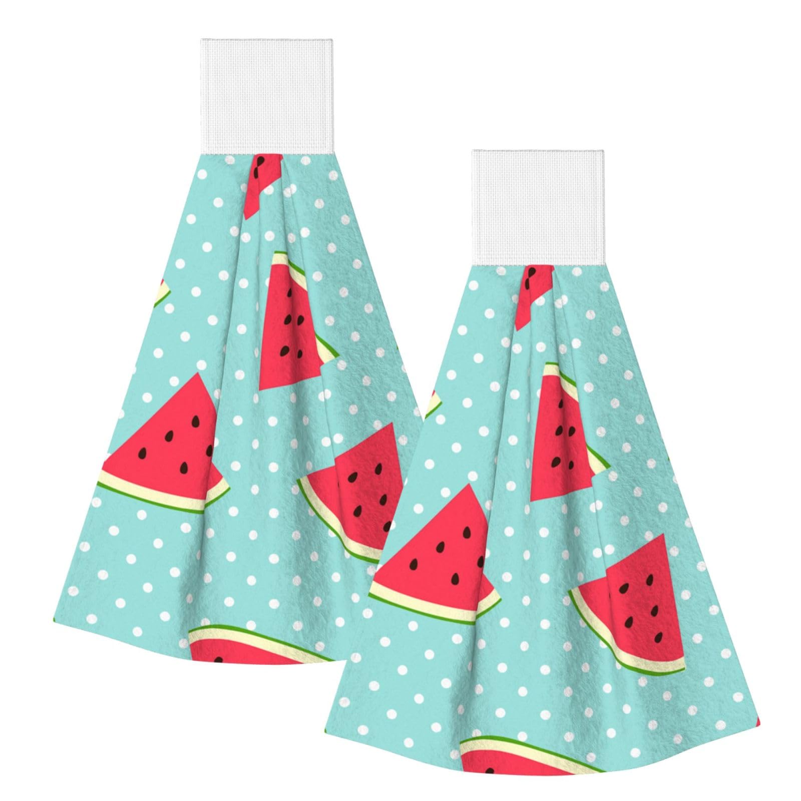 DOPKLNA Watermelon, 2 Pcs Hanging Coral Fiber Hand Towels for Bathroom, Absorbent Kitchen Towels