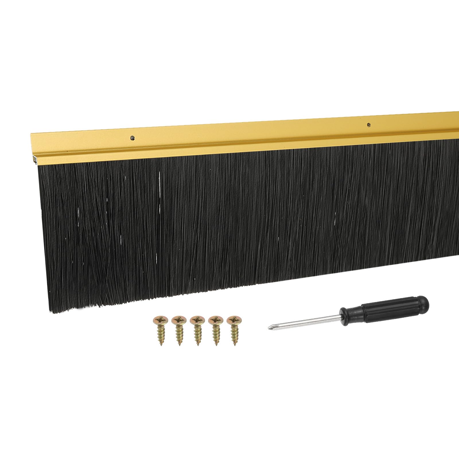 YELARXI Door Sweep Aluminum Alloy Brush Sweeps, 2.4 Inch Black PP Brush 39"L x 3.3"W Fit for Gaps of Door Bottom - H-Shape Holder (Gold)