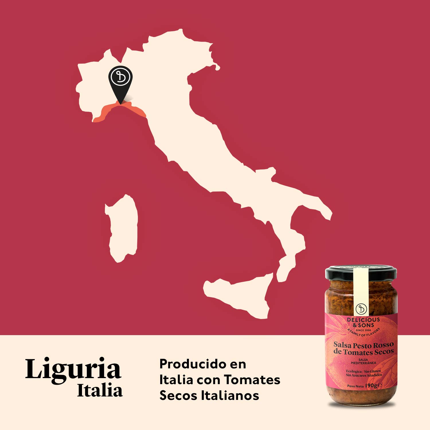 Delicious & Sons Salsa Pesto Rosso de Tomates Secos Ecológica 190g