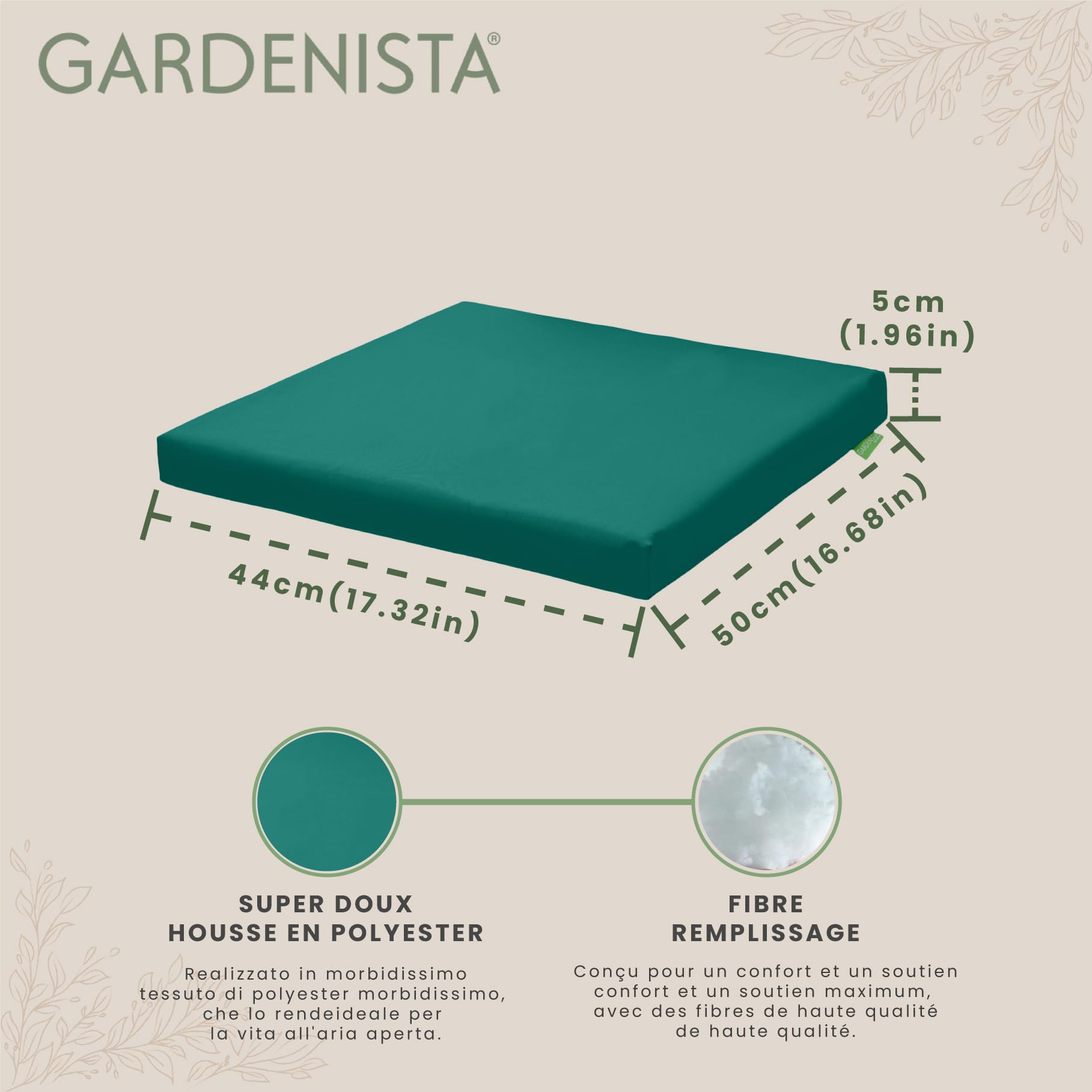 Gardenista Garden Coussin de siège de Chaise Slip Free | Hypoallergénique | Résistant à l'eau | Coussin épais avec des Attaches sécurisées pour Utilisation intérieure et extérieure | (Vert, 6)