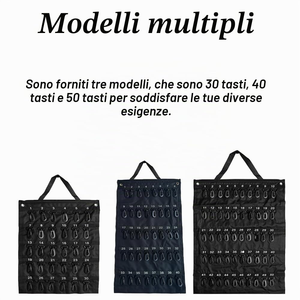 Custodia per chiavi arrotolabile, portatile, con 30/40/50 posizioni chiave, per auto, vendite, immobiliare, gestione alberghiera, Nero , 50 Hooks (Positions), moderno
