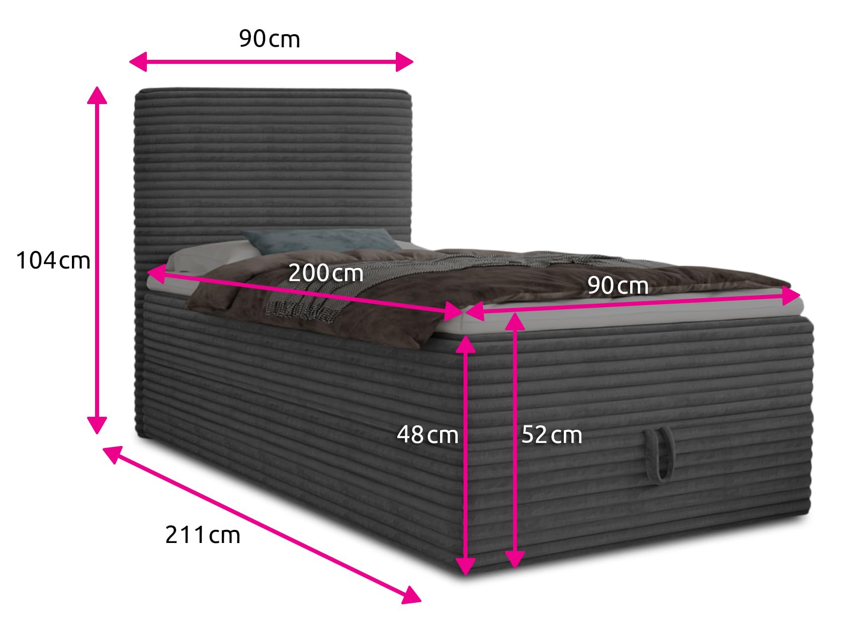 Sofnet Boxspringbett Mollo Mini mit Bettkasten und Matratzentopper - Einzelbett mit Bonell-Matratze und Topper, Polsterbett in weichem Cordstoff, Bett, Schlafzimmer (Beige (Tilia 03), 120 x 200 cm)