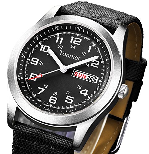 Tonnier Men's Weekender&Calendar Analog Black Canvas Strap Mans Watches - Thumbnail 2