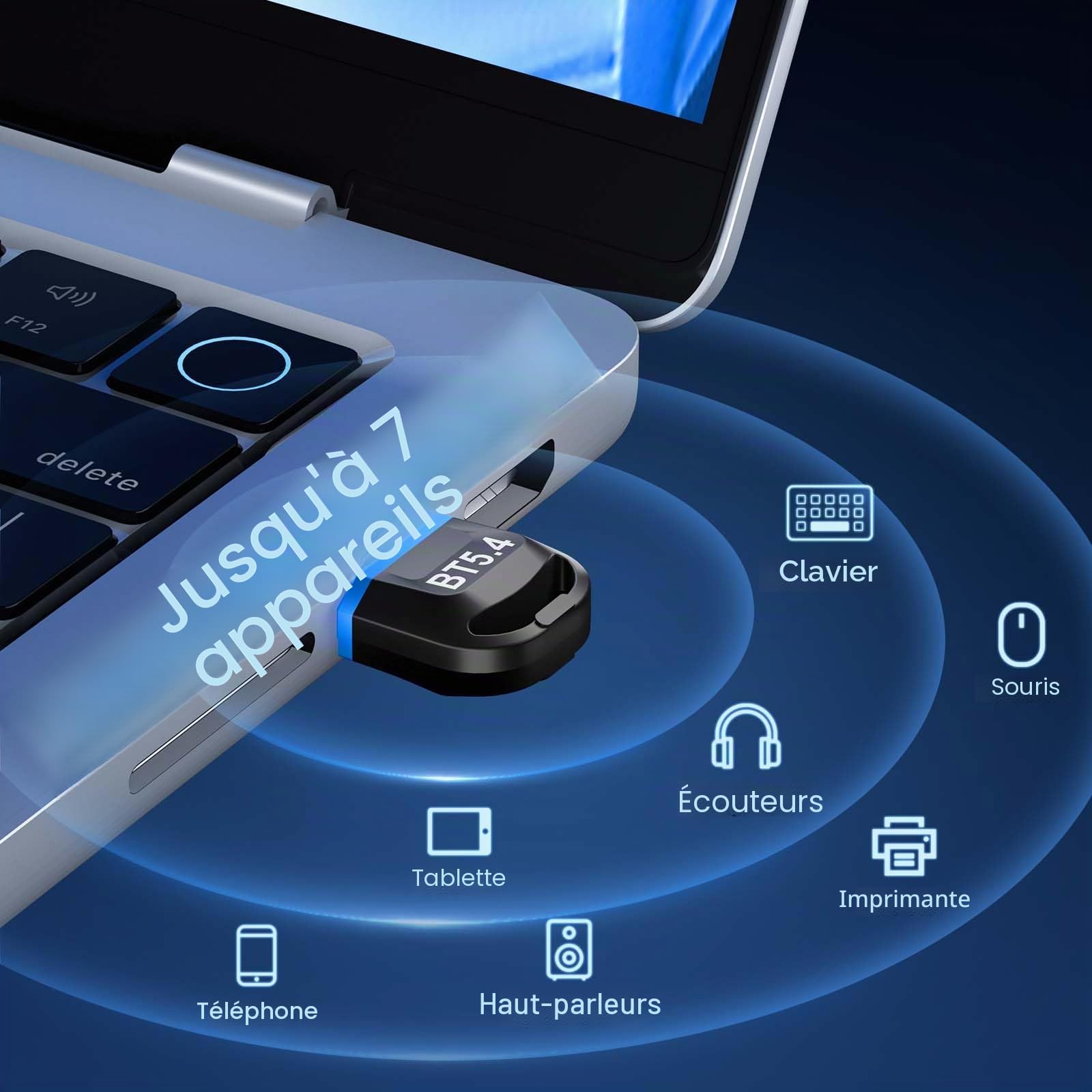 Hoppac Dongle Bluetooth 5.4, Cle Bluetooth pour PC, Faible Latence, Adaptateur Bluetooth USB, Compatible avec Windows 11/10/8.1/7, pour Casque, Souris, Clavier, Imprimantes