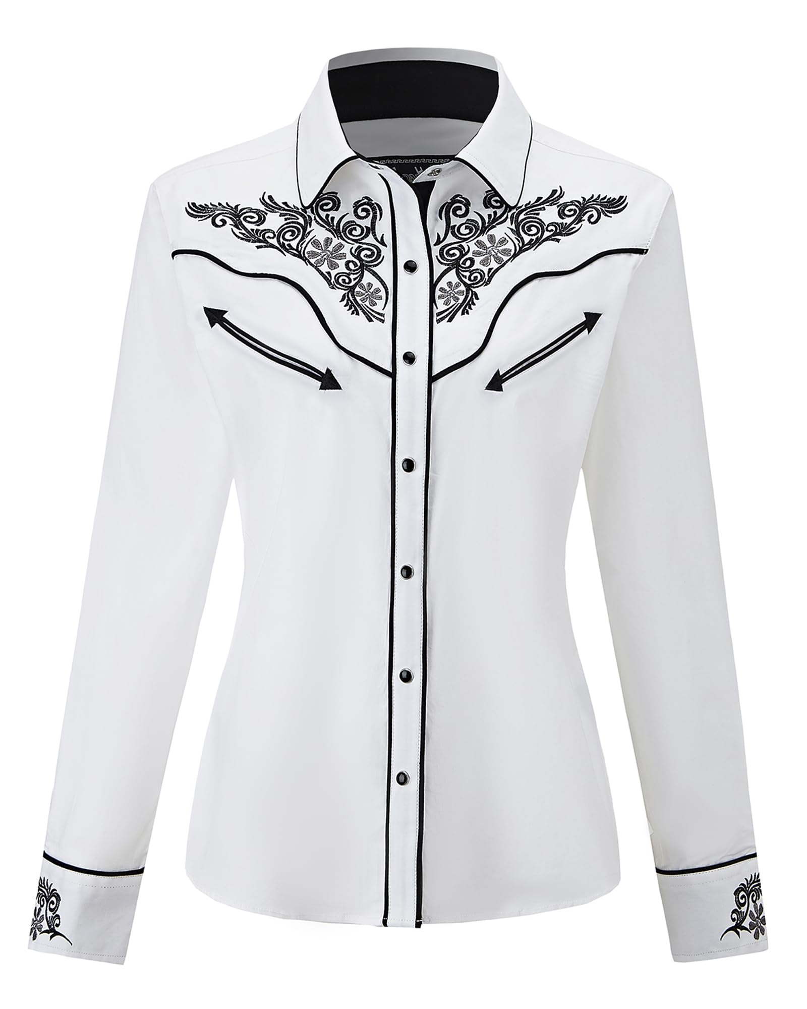Women's Embroidered Western Cowboy Shirt Vintage Style Long Sleeve Button Down Shirt Premium Quality Snap Front Design S-3XL