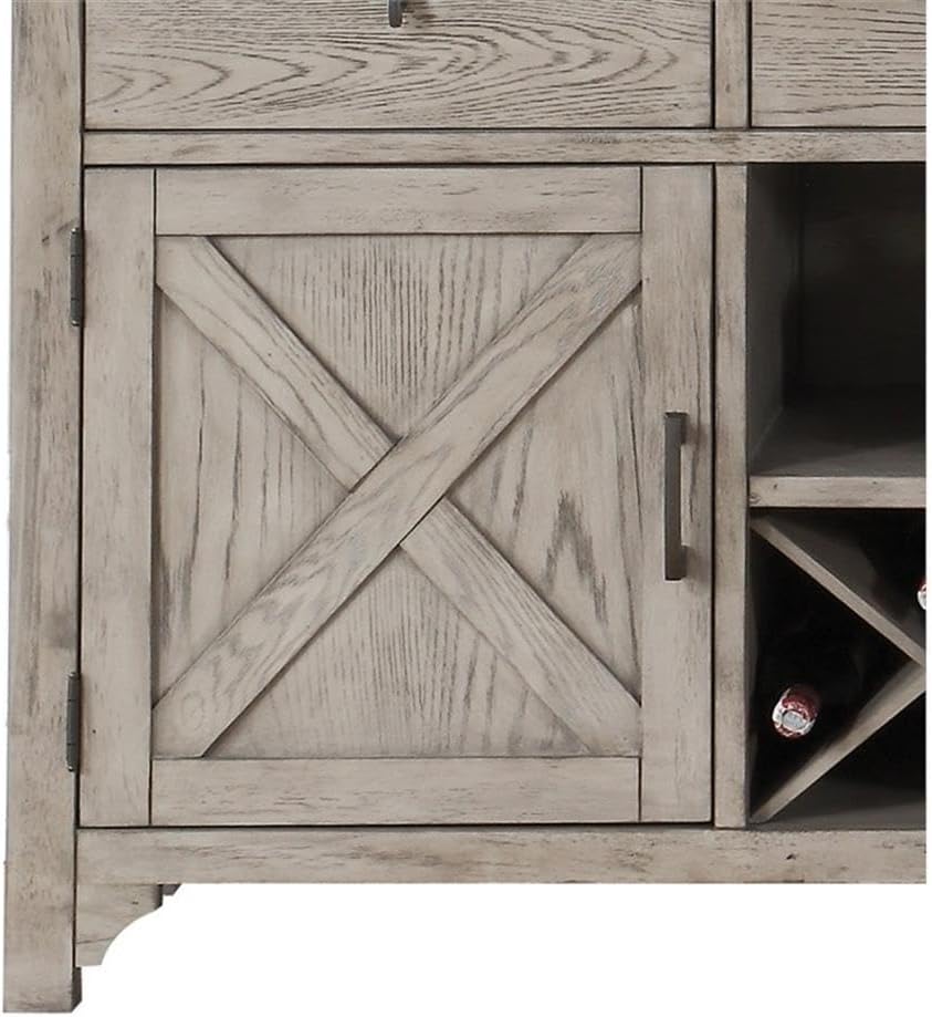 Acme Rocky 3-Drawer Wood Server with Wine Rack in Gray Oak