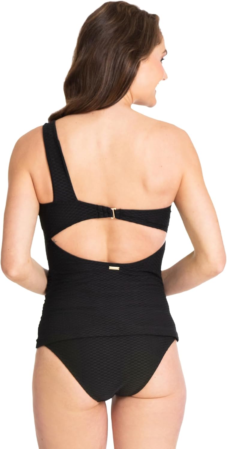 Nine West Women's One-Shoulder Textured Tankini Top