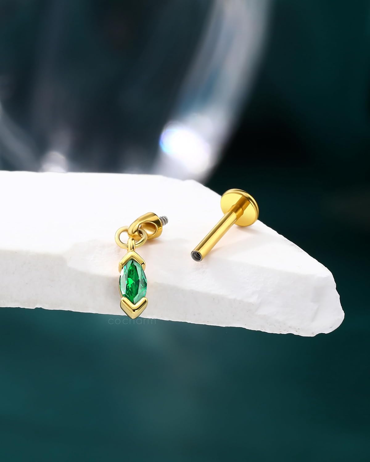 COCHARM 16G Vertical Helix Piercing Jewelry, Flat Back Labret Stud for Cartilage, Tragus & Conch, Dangle Design, Gold and Silver Tone Lobe Helix Earring Stud - Image 7