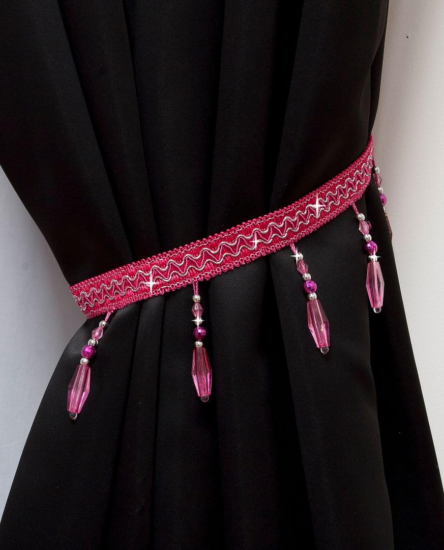 John Aird PAIR (x2) Crystal Beaded Curtain Tie Back (Fuchsia) — image 1