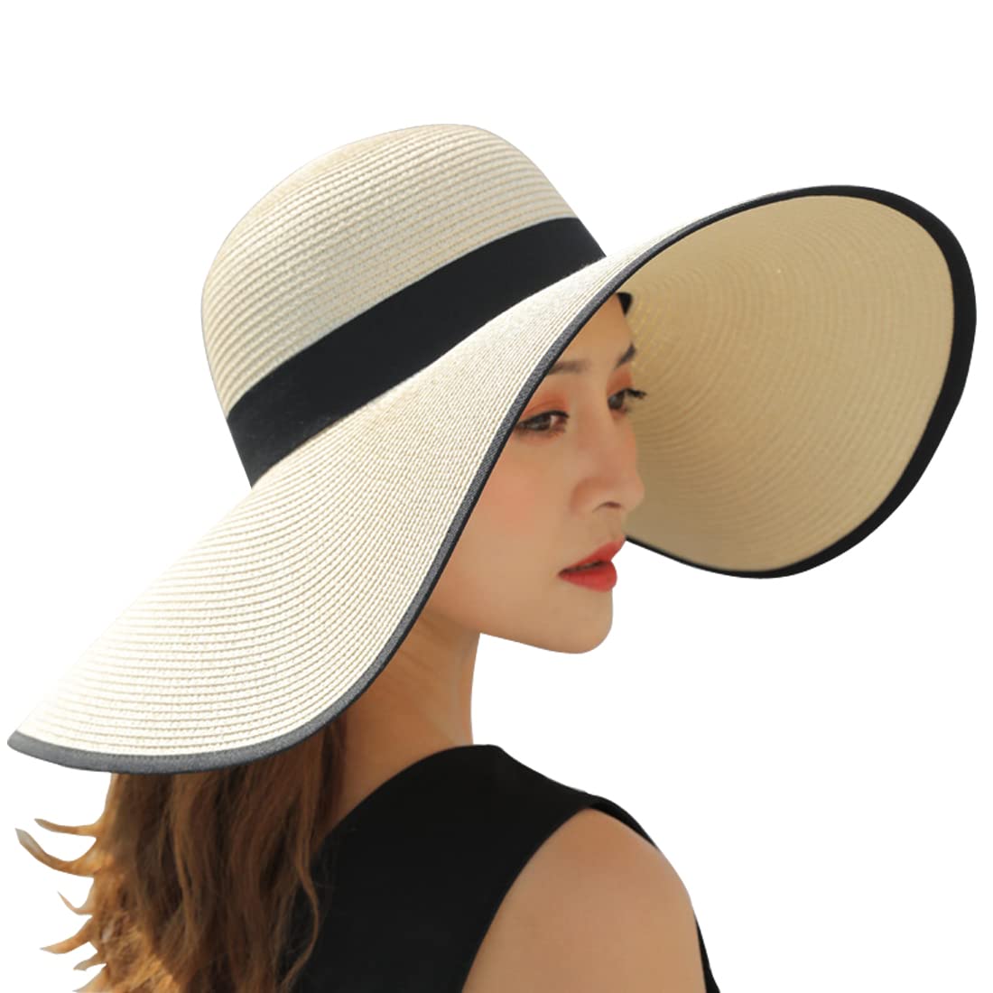 BABAHU Women Foldable Floppy Wide Brim Straw Sun Hat Summer