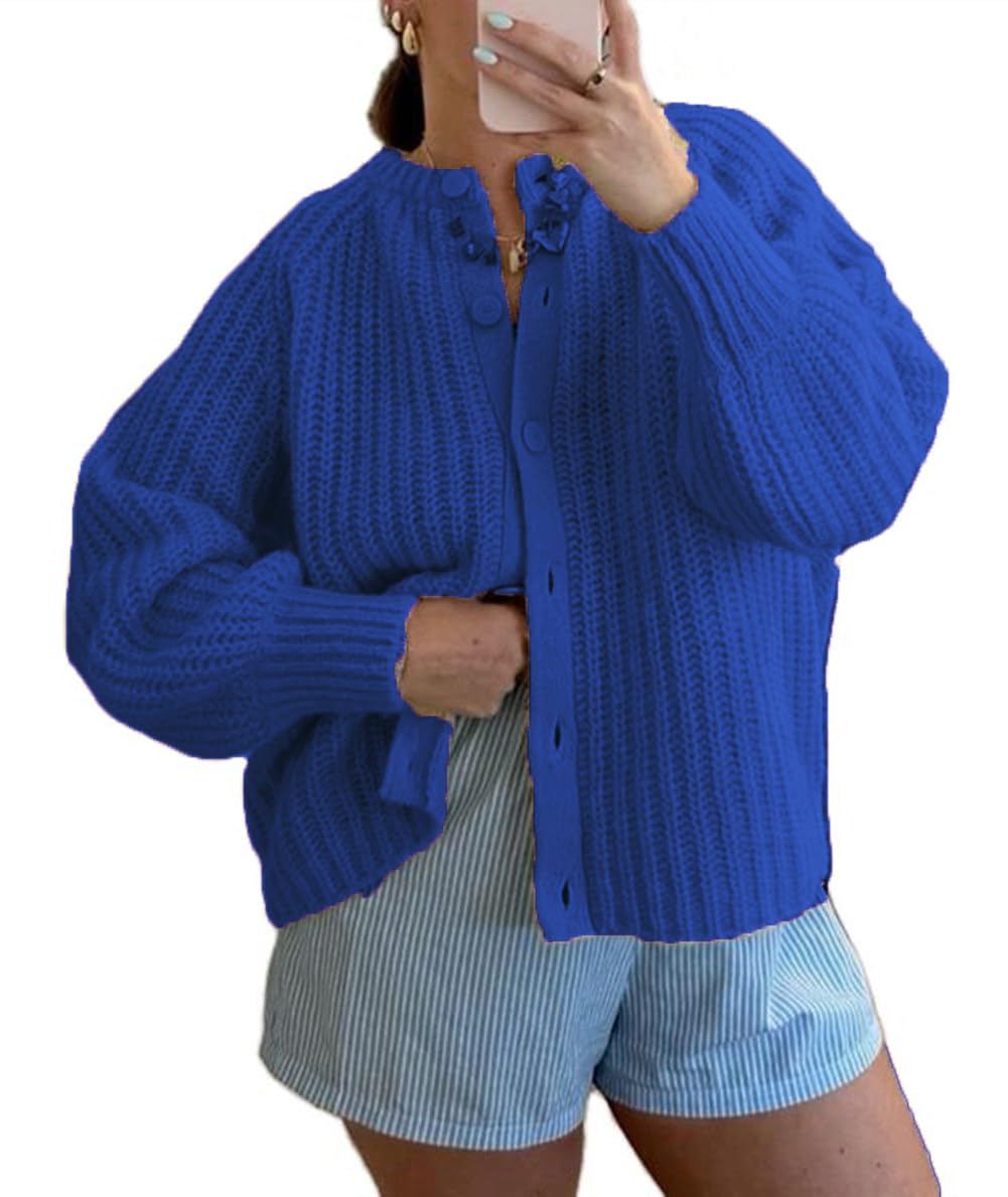 Women Button Down Cardigan Sweater Long Sleeve Chunky Cardigan Top Casual Knit Jacket Fall Winter Streetwear