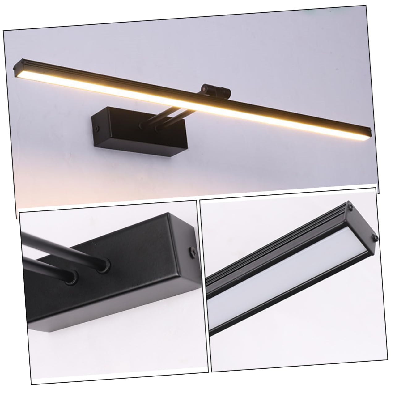 Lampada da Specchio LED per Bagno, Applique da Parete in Alluminio e PC Nero 10w Luce Calda, Illuminazione per Trucco e Toeletta, Design Moderno per Interni ed Esterni