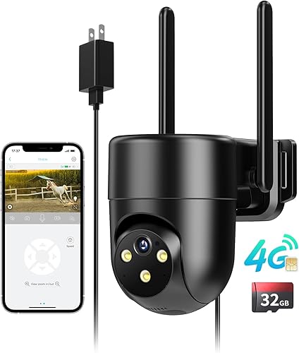 LIWAN Cámara de seguridad celular 4G LTE con cable para exteriores, sin cámara de seguridad WiFi, enchufe para grabación 247, vista de 360, visión