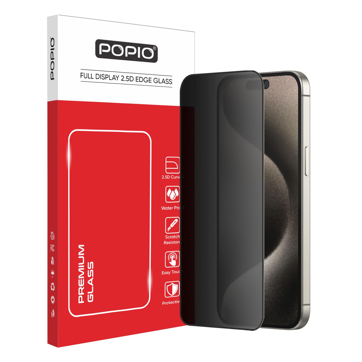 POPIO Privacy Tempered Glass Compatible for iPhone 15 Pro Max (Black) Edge to Edge Coverage with Easy Installation kit, Anti-Spy Tempered Glass Privacy Screen Protector