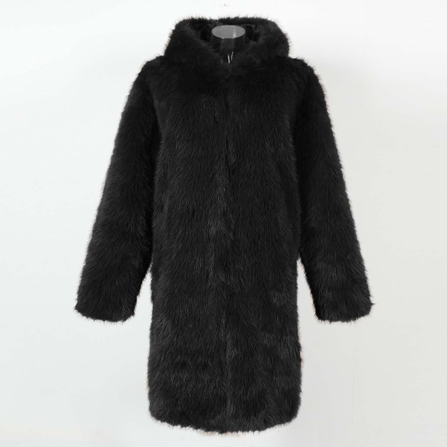 Men's Faux Fur Coat Hooded Cardigan Jacket Winter Warm Long Coats Fuzzy Open Front Overcoat Outwear with Pockets