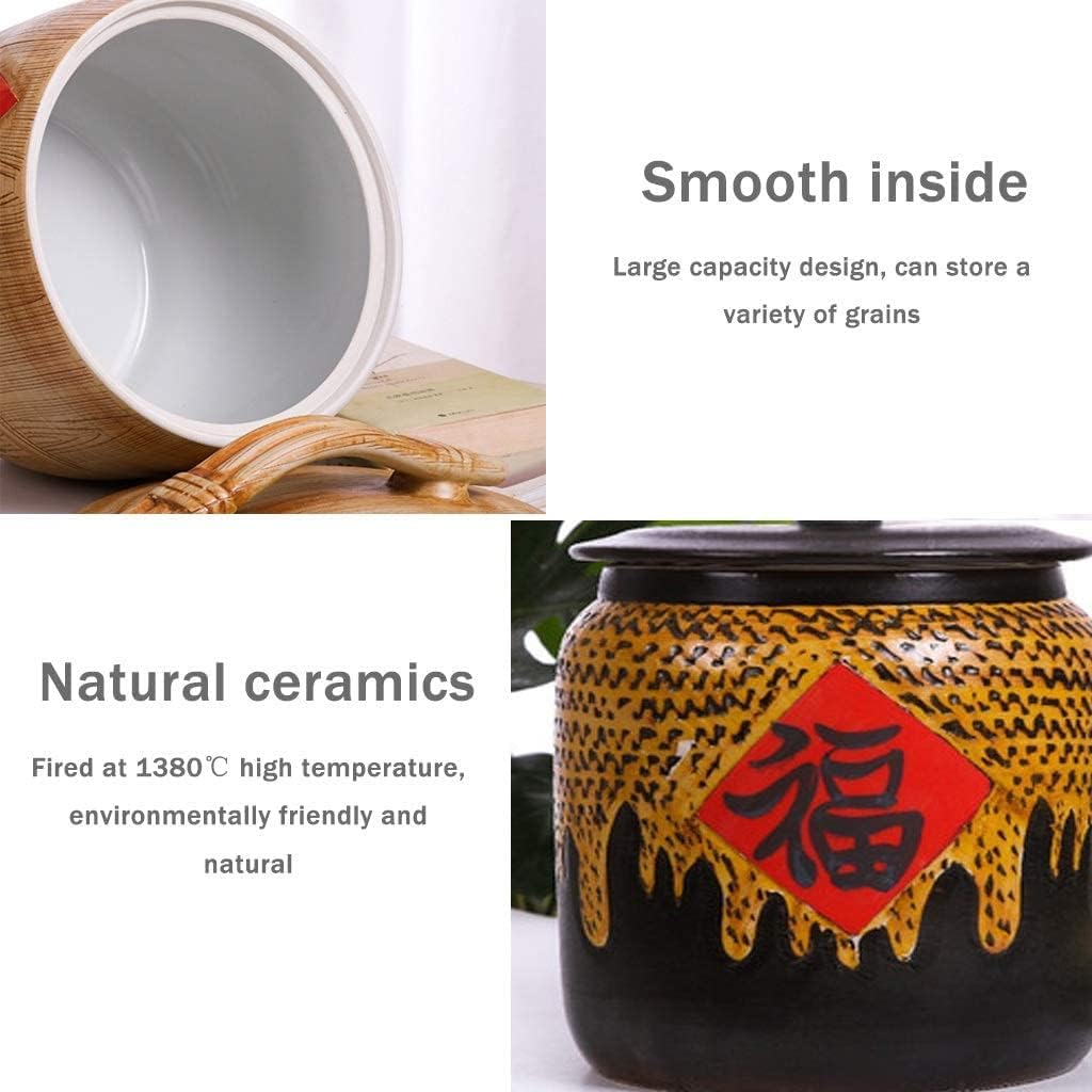 Food Storage Containe Rice Storage Containe Food Dispensers Ceramic Rice Bucket with Hand Drawn Large Capacity Sealed Tank with Lid Creative Kitchen Decoration Unique Gift (Size : 5KG)