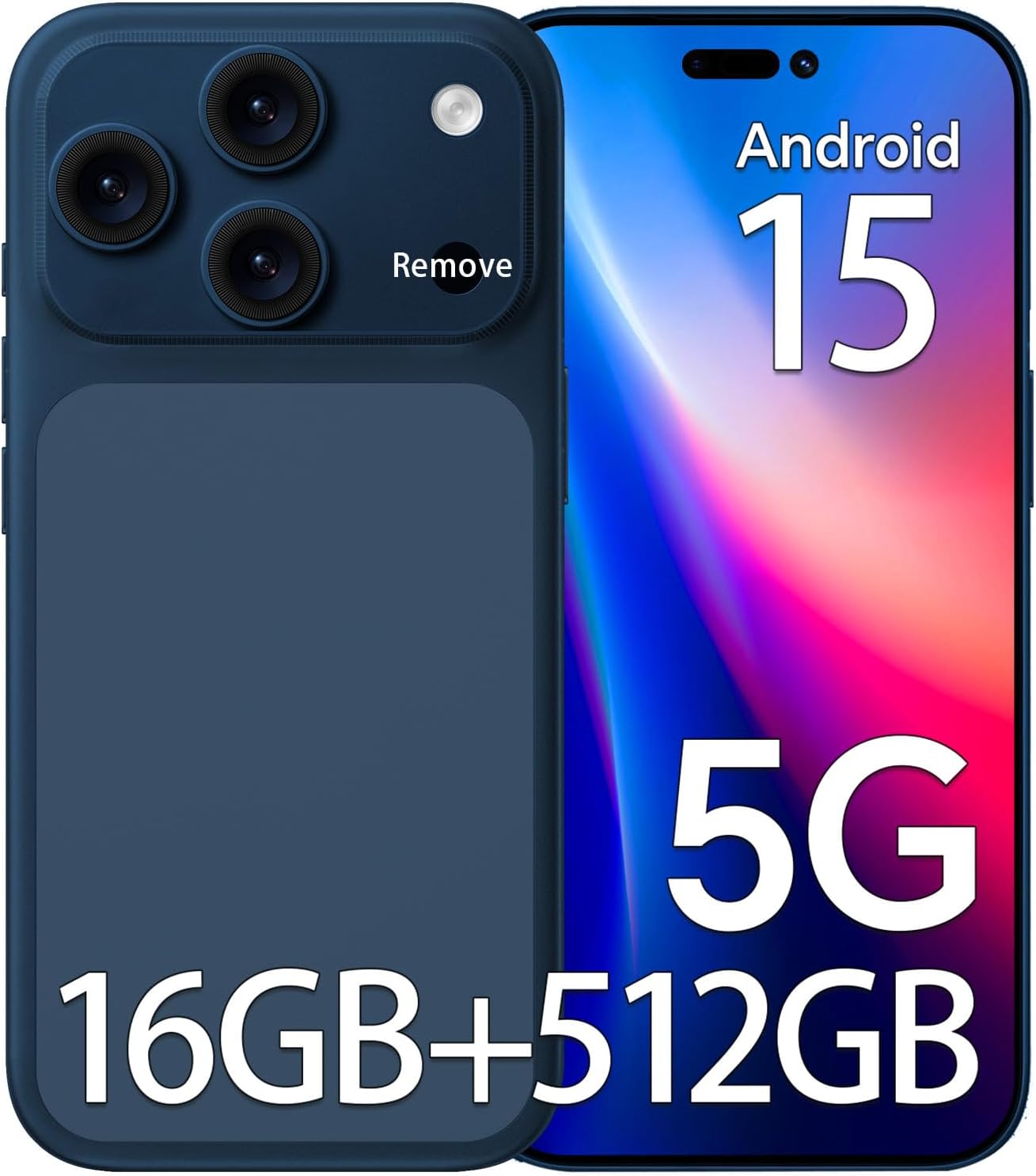 Unlocked Phones, K17 PM 5G Android 15 Smartphone, 16+512GB Dual SIM Cell Phone, 6.9" HD+ Display, 5000mAh Battery, 104MP+32MP Camera, Face ID/WiFi/Bluetooth/GPS