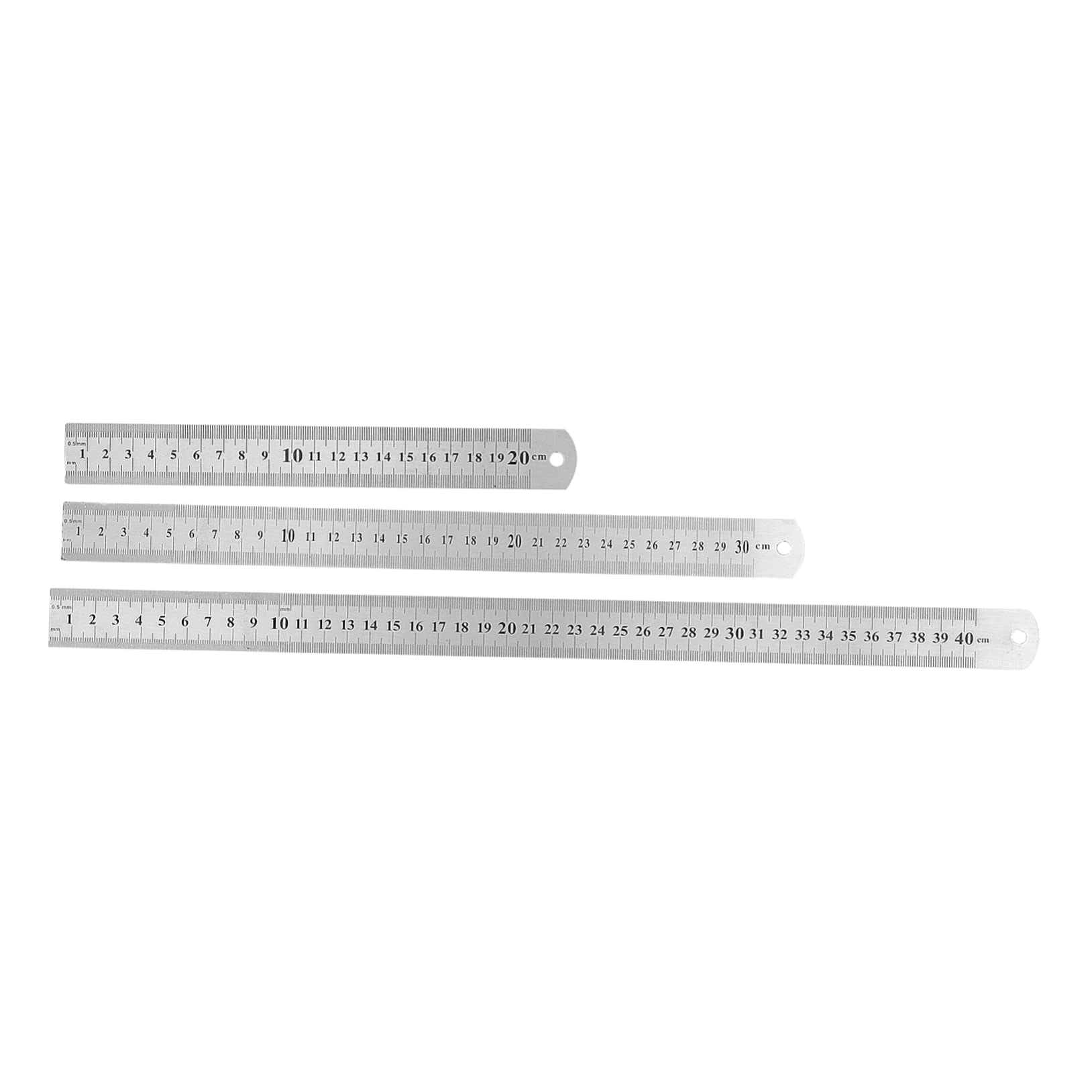 Lot De 3 Règles En Acier Inoxydable 15/20/30 Cm - Double Échelle Métrique Et Impériale